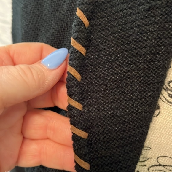 LRL Wrap Cardigan Sweater Linen Blend Concho Button Faux Leather Trim Size XS - Picture 3 of 12